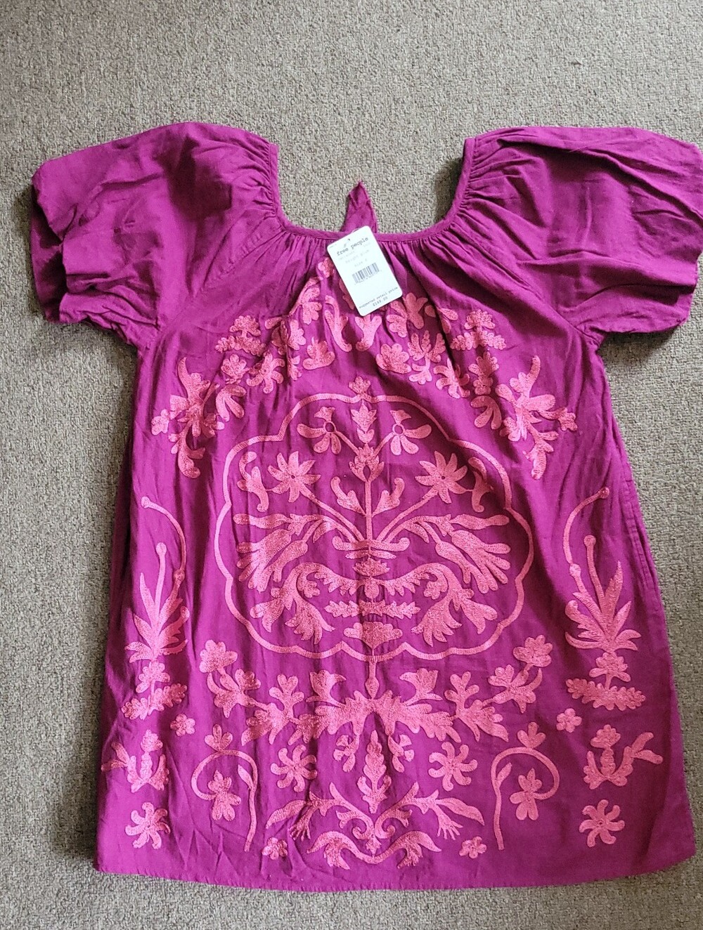 NWT Free People Fiona Embroidered Bright Plum Mini Dress Size